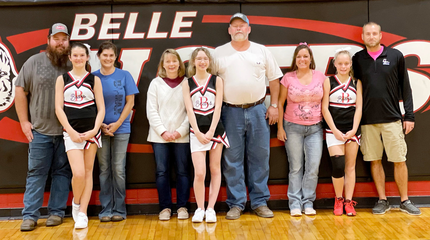 Eighth-grade cheerleaders were recognized prior to the eighth-grade boys basketball game Friday night at Belle High School between Bland and Vienna.